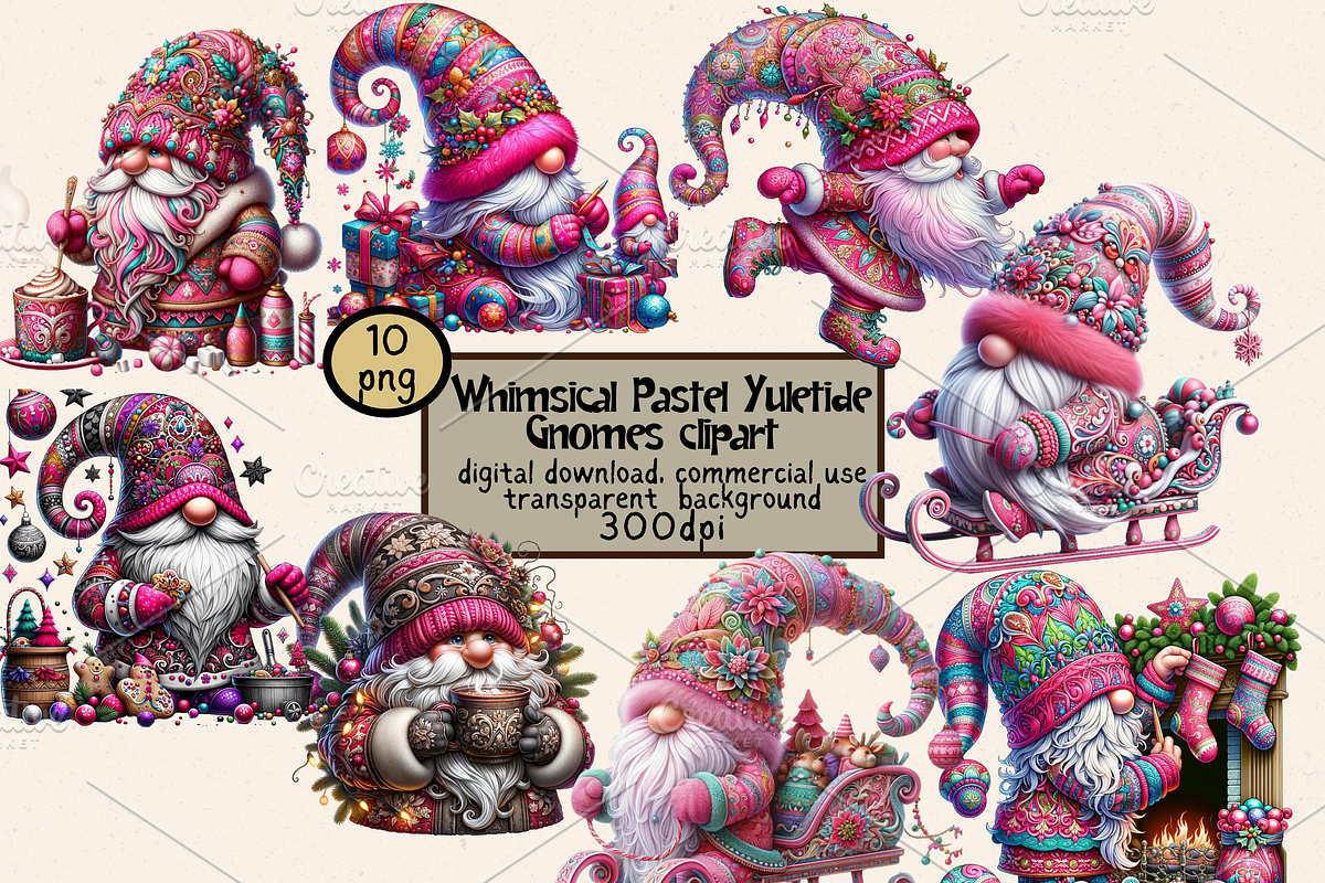 WHIMSICAL PINK YULETIDE GNOMES PNG, a Person Illustration by Daring Digies (Photo 1 of 5)
