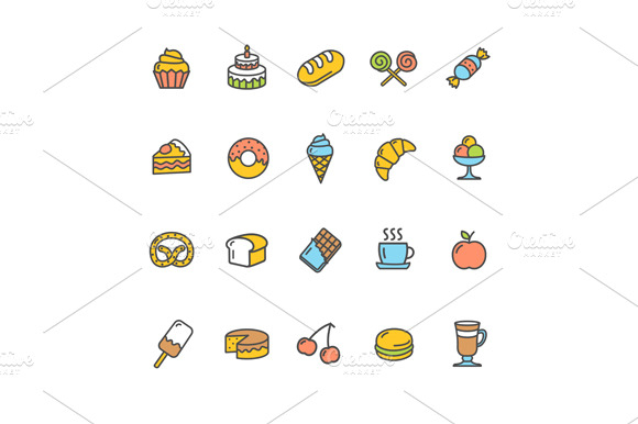 Bakery Icon Set Color. Vector