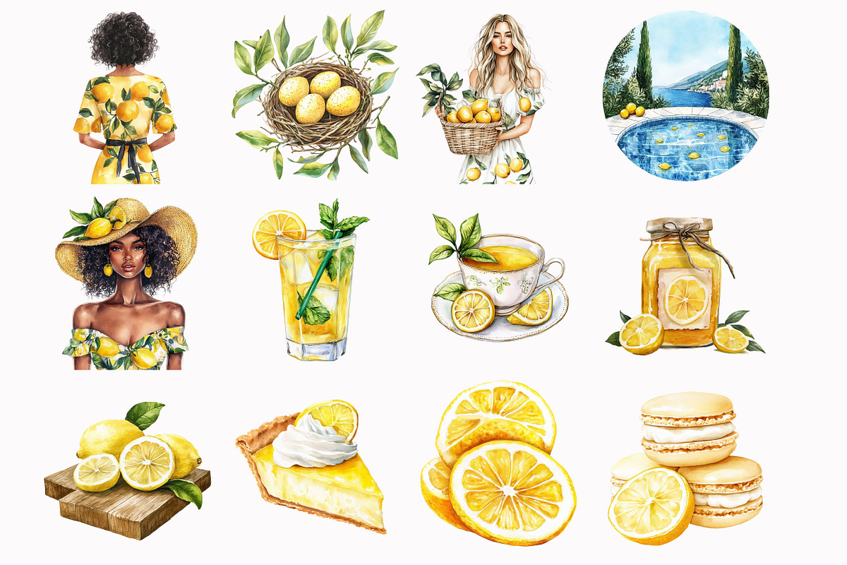 Watercolor Lemon Addiction Clipart, an Illustration by Design Market (Photo 2 of 4)