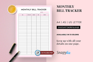 Fillable Monthly Bill Tracker Printa