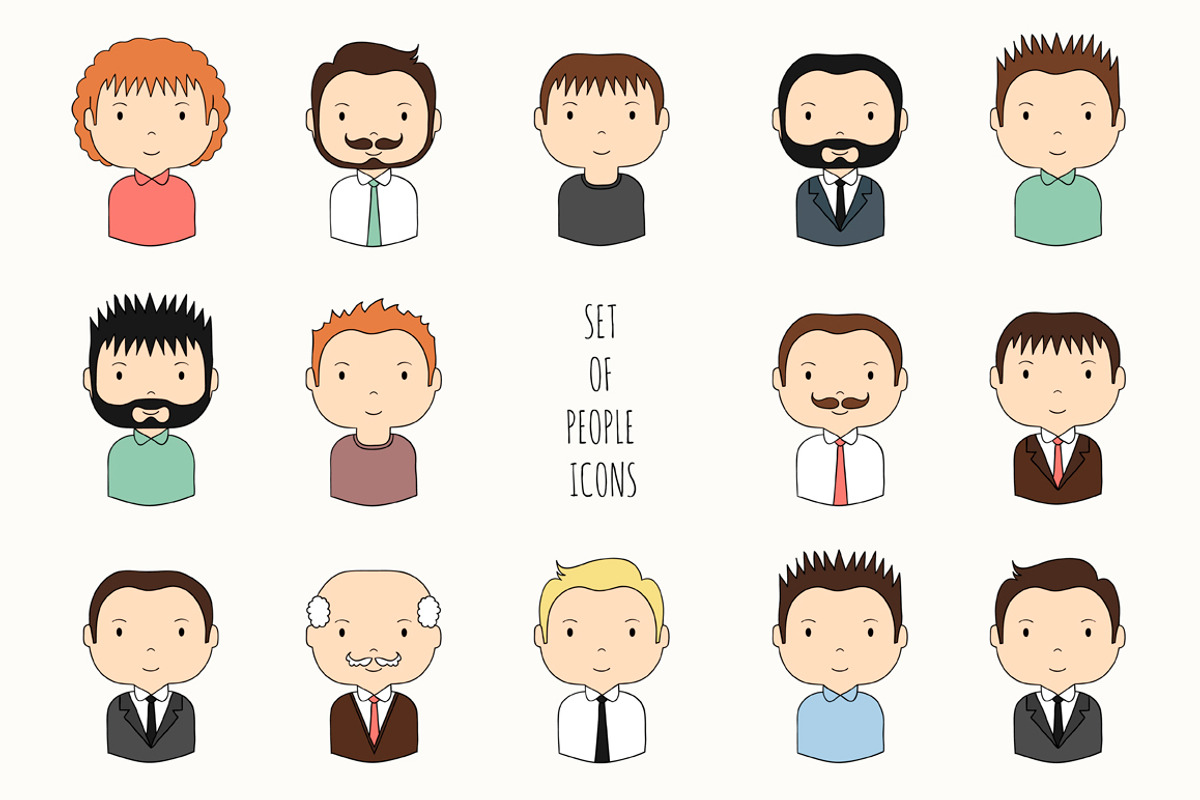 Set of people icons. Drawn faces., an Icon by Krolja (Photo 3 of 3)