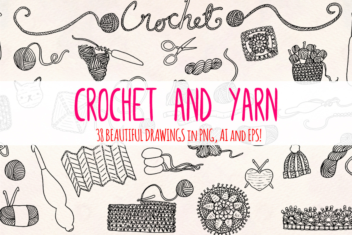 33 Crochet and Yarn Sketch Graphics, a Decorative Illustration by Violet LeBeaux (Photo 1 of 3)