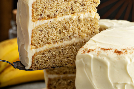 Banana layered cake with cream cheese frosting, a Food & Drink Photo by farwasser