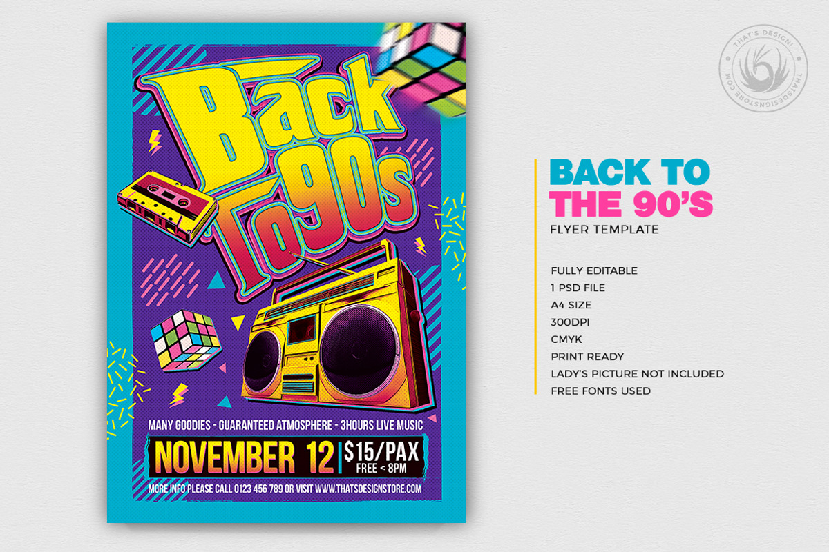 Back to the 90s Flyer Template, a Flyer Template by ThatsDesignArt (Photo 2 of 8)