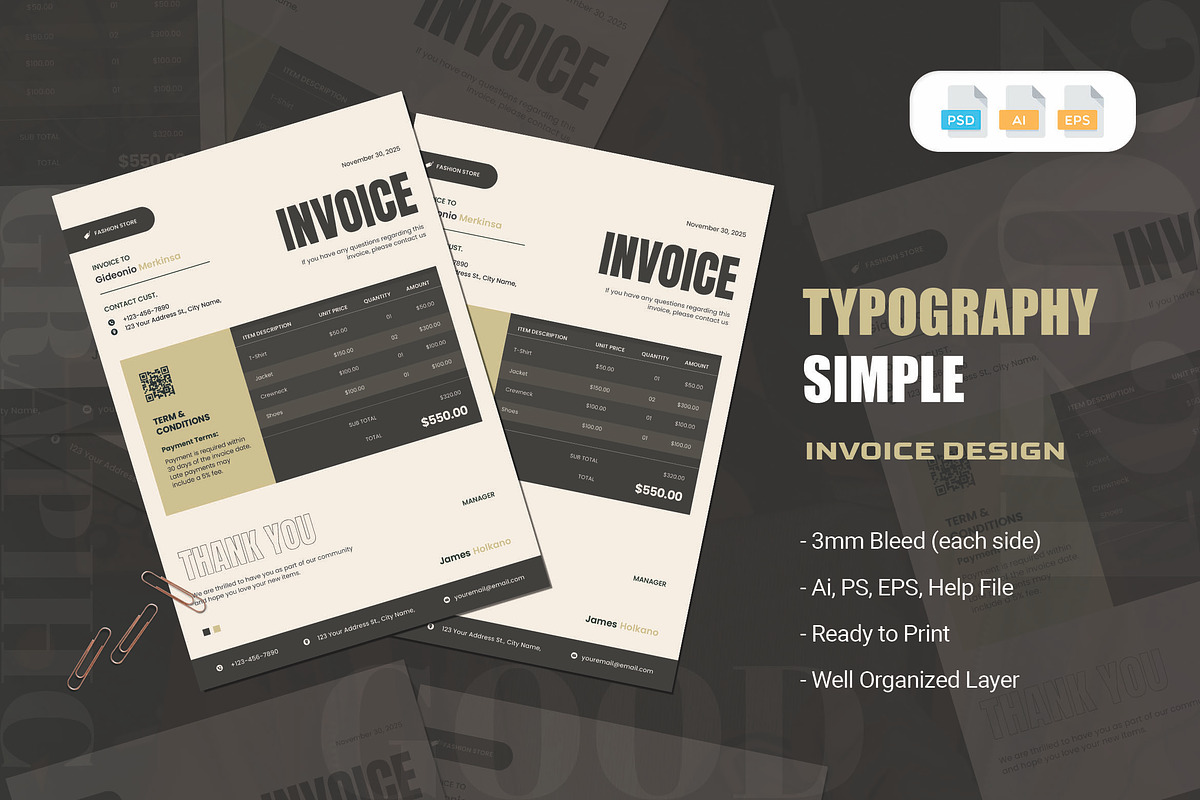 Typography Simple - Invoice, a Print Template by AQR Studio (Photo 1 of 2)