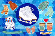 Vector winter set+winter pattern., an Illustration by Little A (Aigul) (Thumbnail 1 of 2)