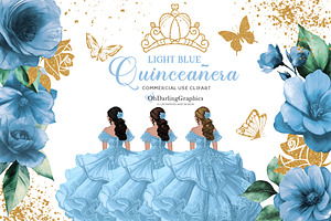 Light Blue Quinceañera Dress Clipart
