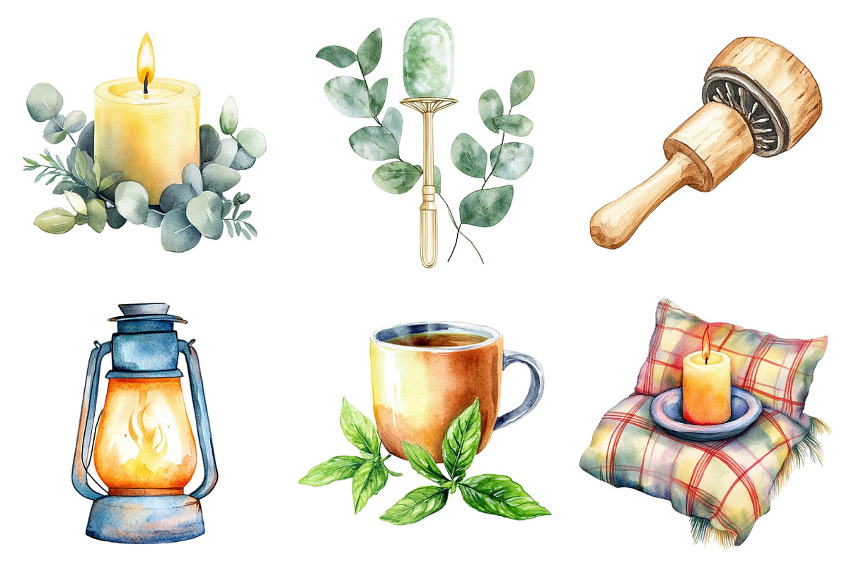 Cozy Winter Spa Watercolor Clipart, an Illustration by Daily.Designs (Photo 2 of 5)