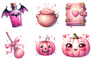 Charm Pink Halloween Clipart, an Illustration by Watercolor design (Thumbnail 2 of 4)