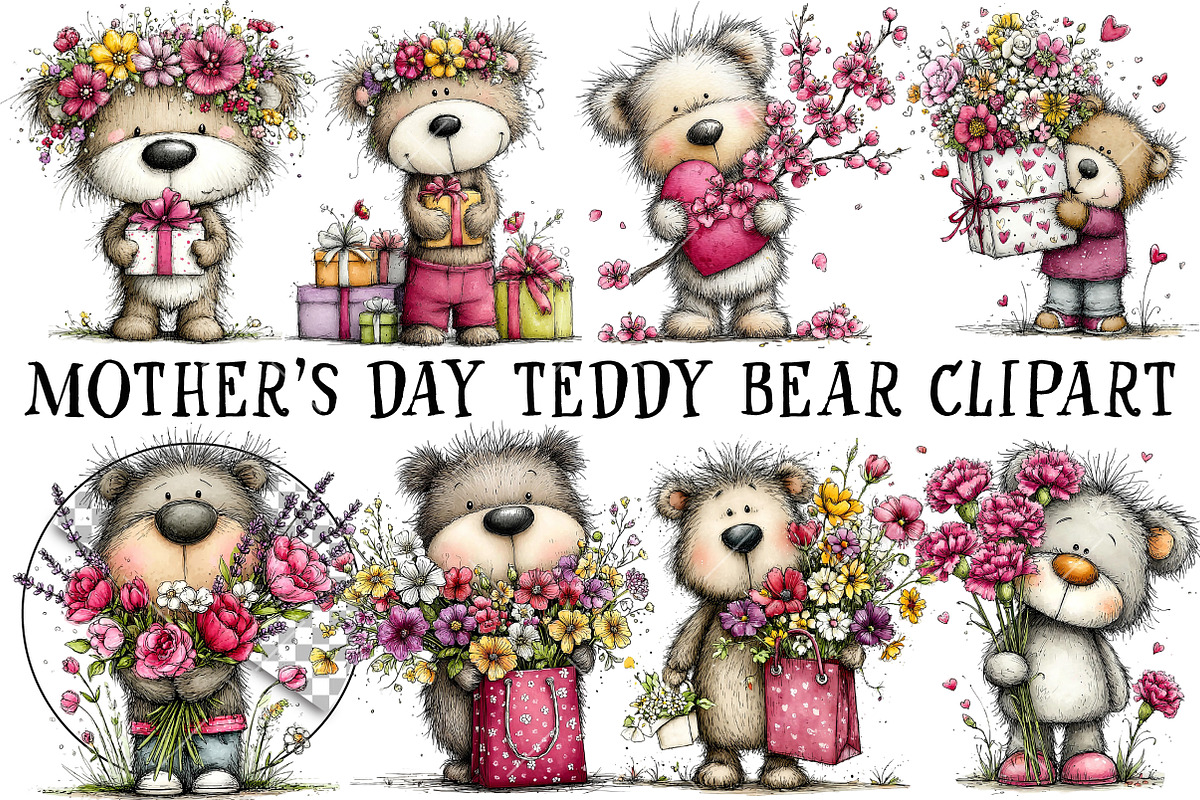Mother's Day Teddy Bear Clipart, an Illustration by OK Design (Photo 2 of 6)