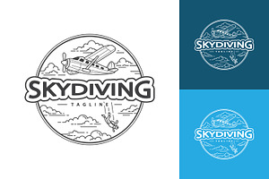Skydiving Logo with Airplane, a Branding & Logo Template by Saba Vector