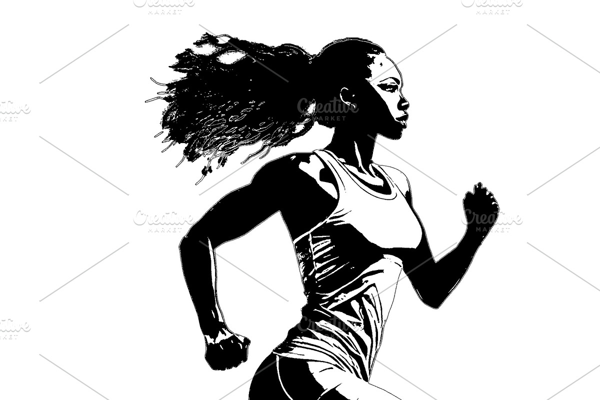 Young athletic black woman running isolated graphic illustration, a Sport Illustration by DanFLCreativo