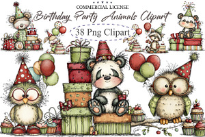 Whimsical Birthday Party Animals Cli, an Illustration by designcity5