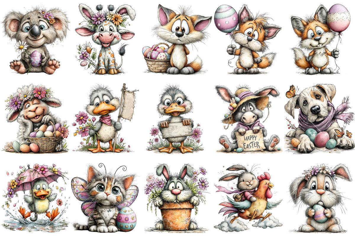 Whimsical Easter Animals Clipart, an Illustration by OK Design (Photo 3 of 6)
