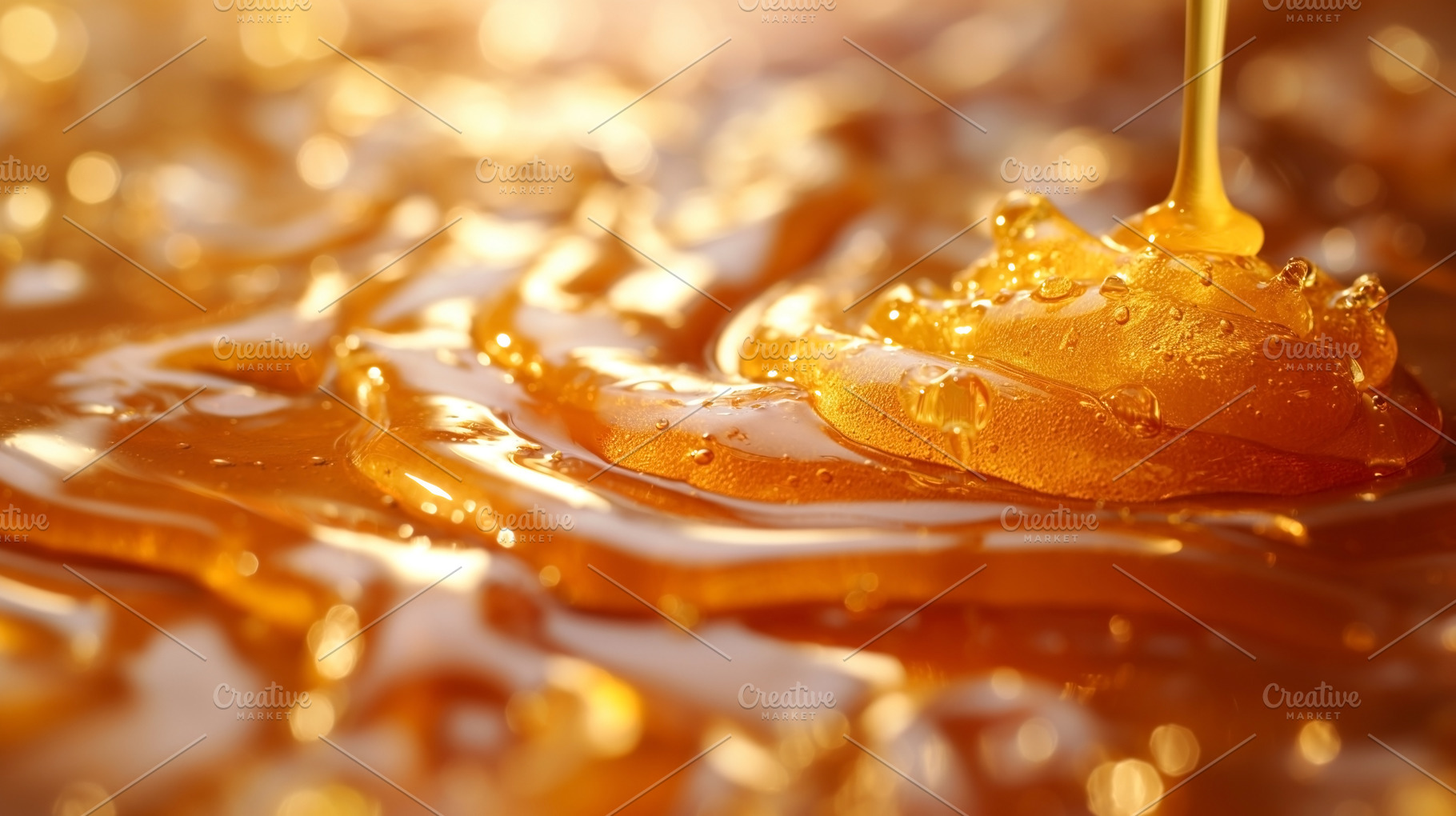 Close-up of golden honey being drizzled, creating a smooth and g, a Food & Drink Photo by ImageMir