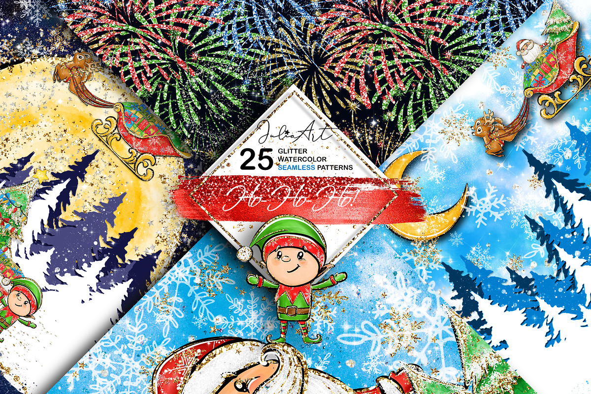Ho-Ho-Ho christmas seamless patterns, a Pattern Graphic by JuliaStarArt-FantasyHome (Photo 5 of 12)