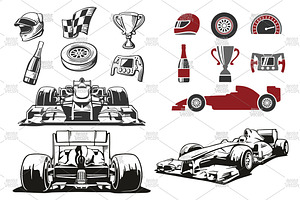 Formula One Car Race Icons Set