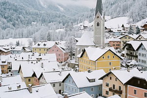 Snowy Colorful Alpine Village, an Architecture Photo by Virgo Studio