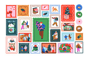 Christmas stamps, post marks set, a Seasonal Illustration by Good Studio