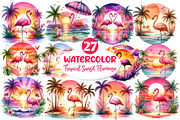 Tropical Sunset Flamingo Clipart, an Illustration by Dream Creation (Thumbnail 1 of 6)
