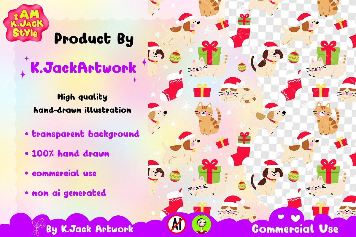 Cute Christmas Pets Seamless Pattern, a Background Graphic by K.JackArtwork (Photo 3 of 8)