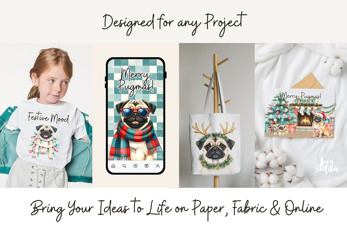 Retro Pugmas Clipart, a Seasonal Illustration by Anna Design Studio (Photo 11 of 12)