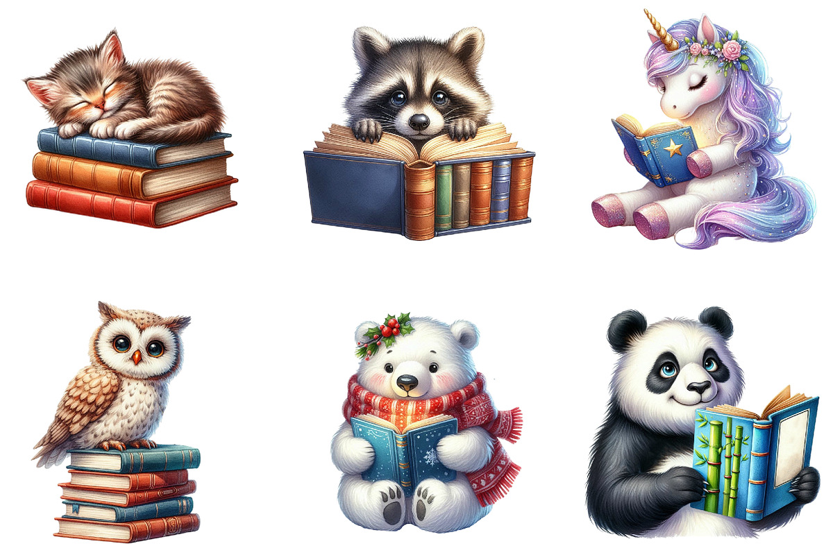 Animals Love Reading Clipart, an Illustration by cherrydesign (Photo 4 of 4)