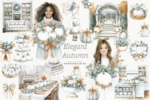 Elegant Autumn White Pumpkin Clipart