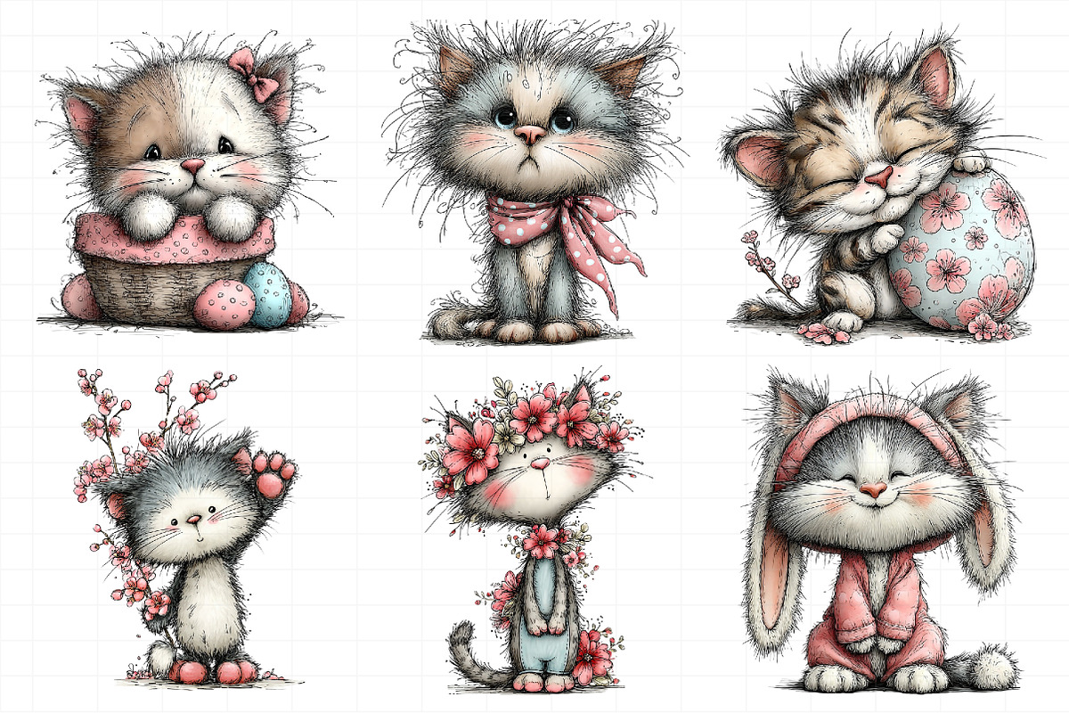 Whimsical Easter Cats Clipart, an Illustration by Daily.Designs (Photo 3 of 8)