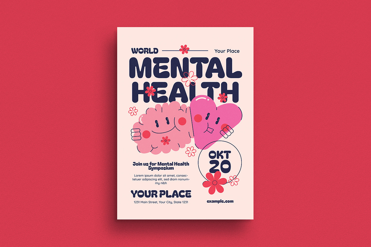 Retro World Mental Health Flyer, a Flyer Template by VectorVactory (Photo 1 of 3)