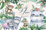 Cute Hippo & Friends Safari Animals, an Animal Illustration by Ann Art Houze (Thumbnail 1 of 15)