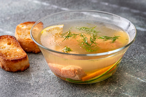 Healthy Nordic Clear Salmon Soup With Fresh Dill Lemon And Veget, a Food & Drink Photo by Alexander Prokopenko