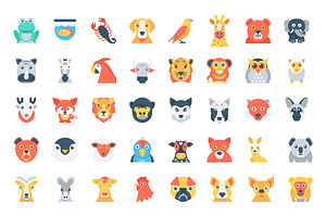 110 Flat Animals And Birds Icons