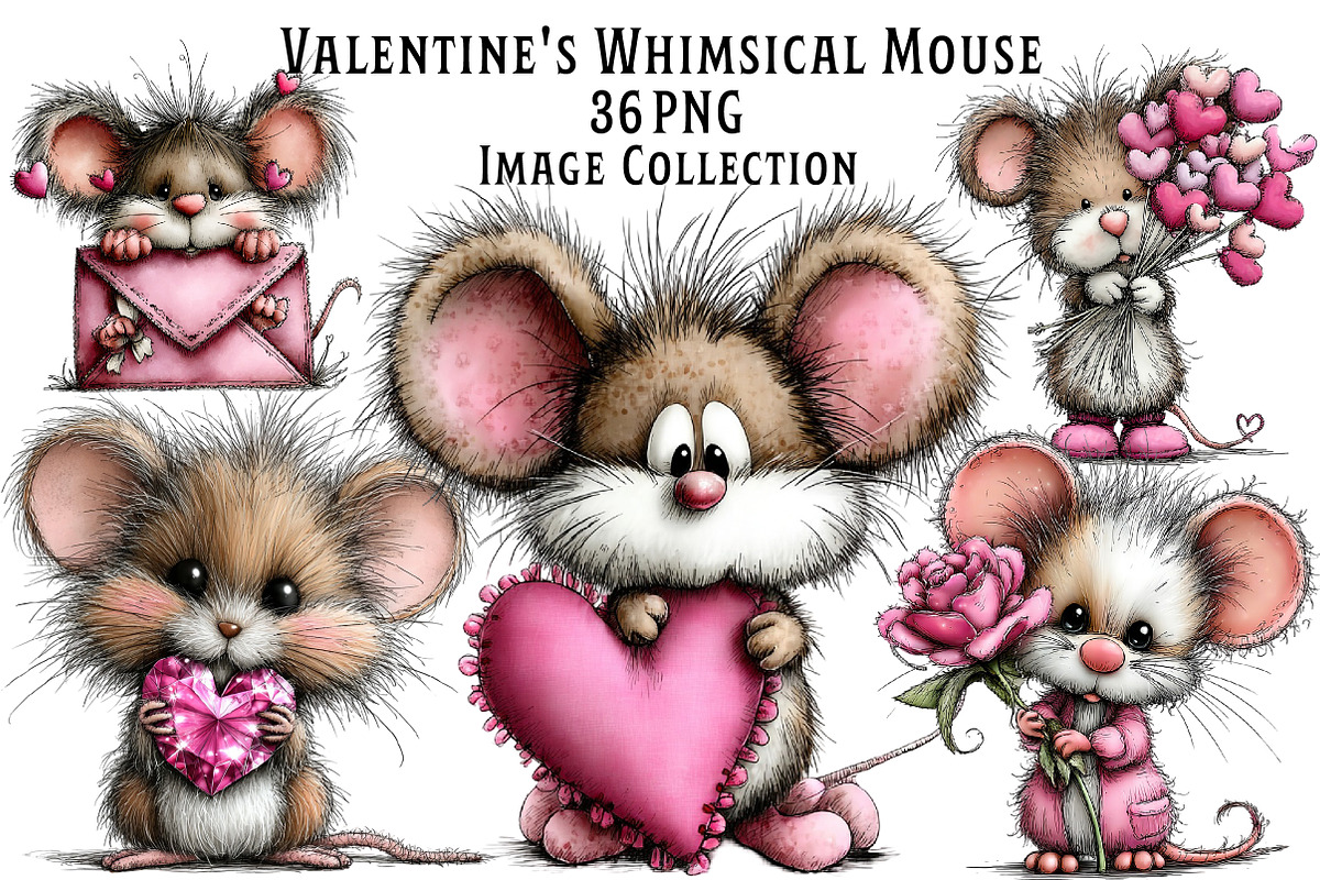 Valentine's Whimsical Mouse Clipart, an Illustration by Dream Creation (Photo 1 of 8)