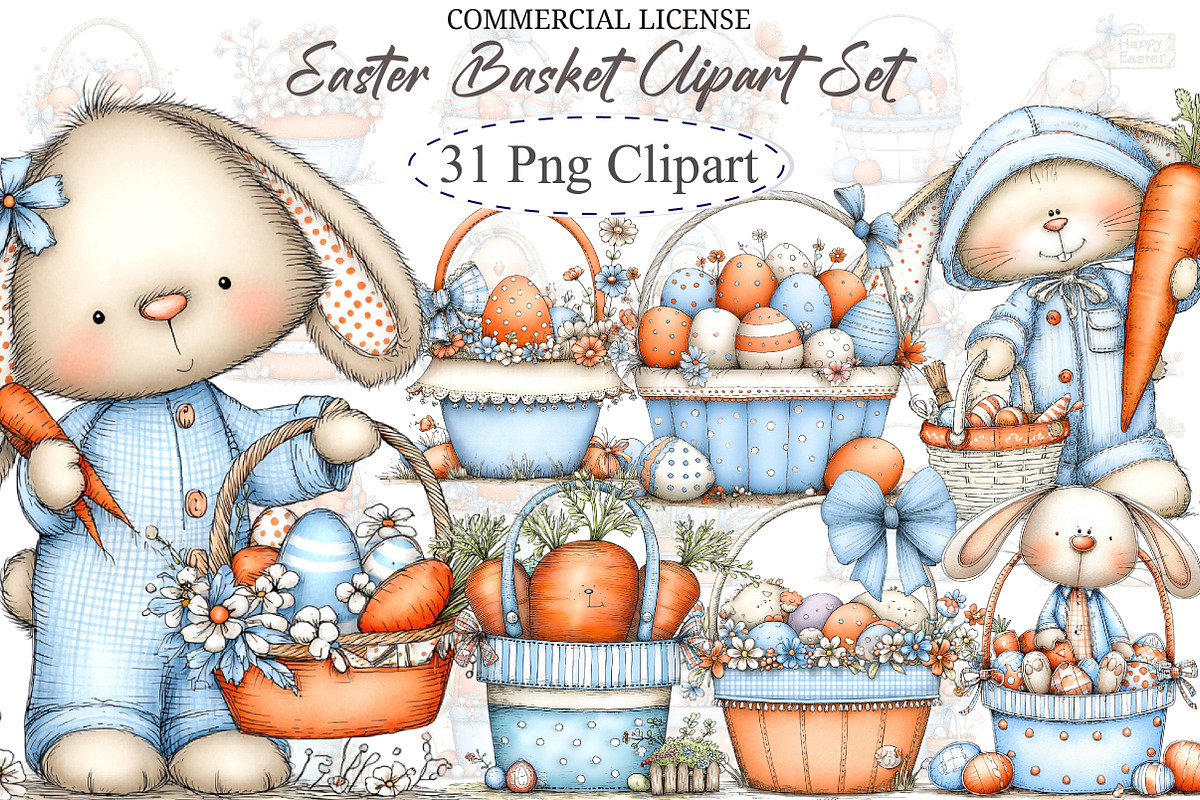 Easter Basket Clipart Set, an Illustration by designcity5 (Photo 1 of 5)