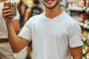 Young man shops for snacks, a Photo by Beautiful things