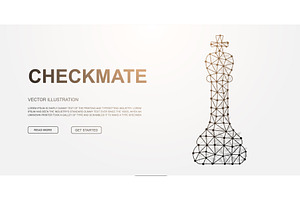 Polygonal wireframe chess king, an Illustration by GraphiShop