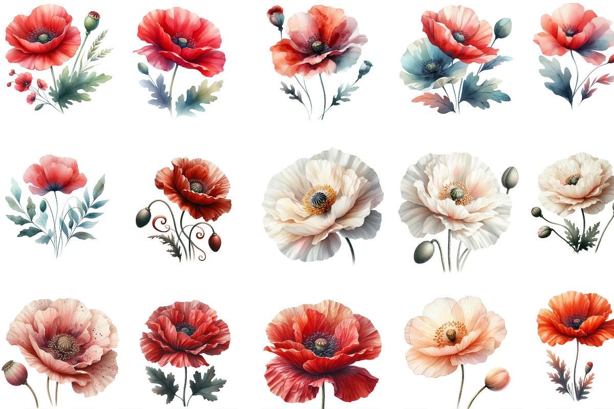 Summer Poppy Flowers Clipart, an Illustration by Designking (Photo 2 of 4)