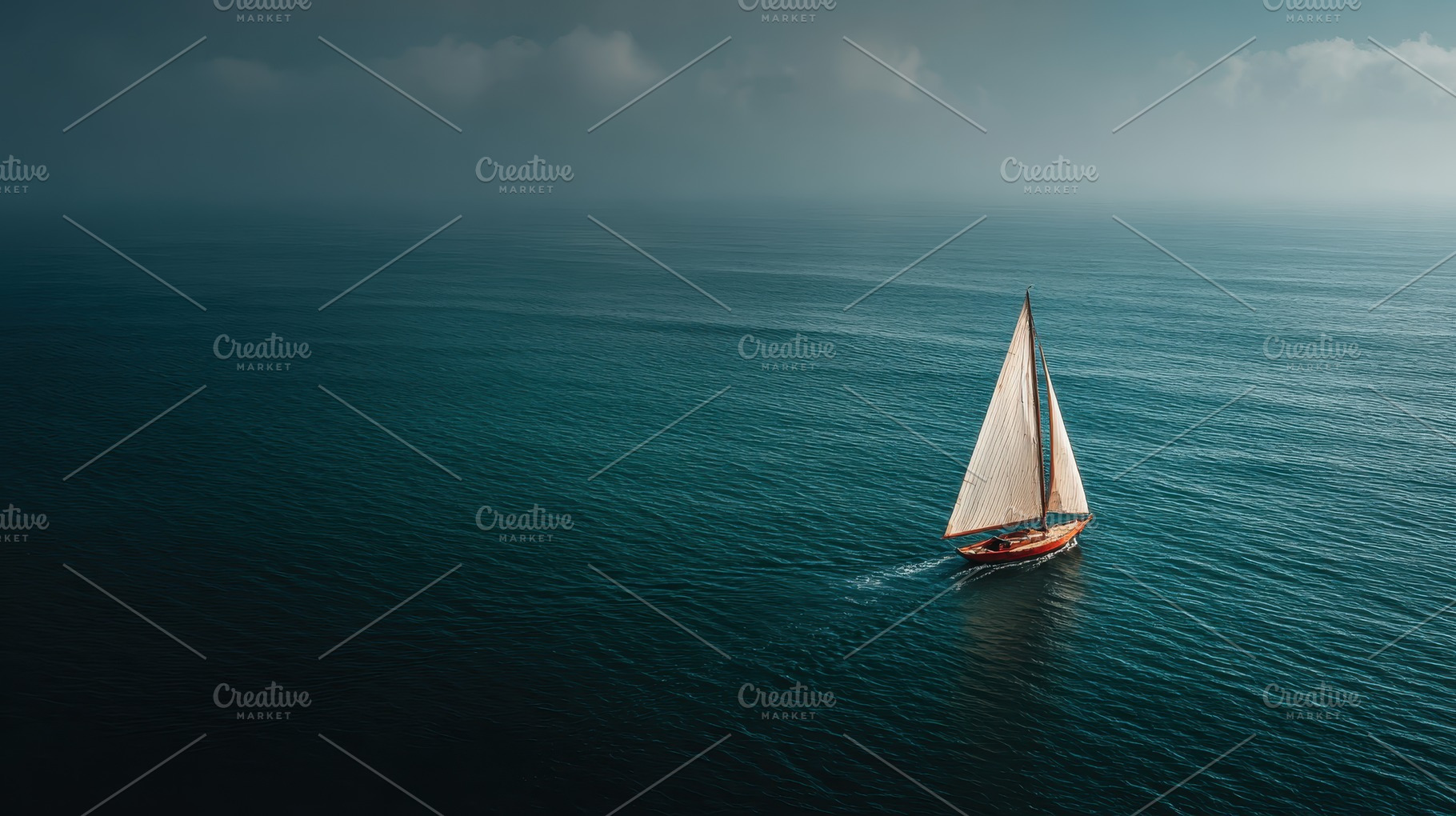 Sailboat on Calm Ocean Lone Journey, a Photo by Pixeness Studio