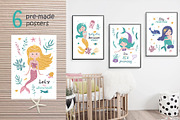 Mermaid Clipart & Pattern, a Wallpaper Graphic by Nafanya (Thumbnail 7 of 9)