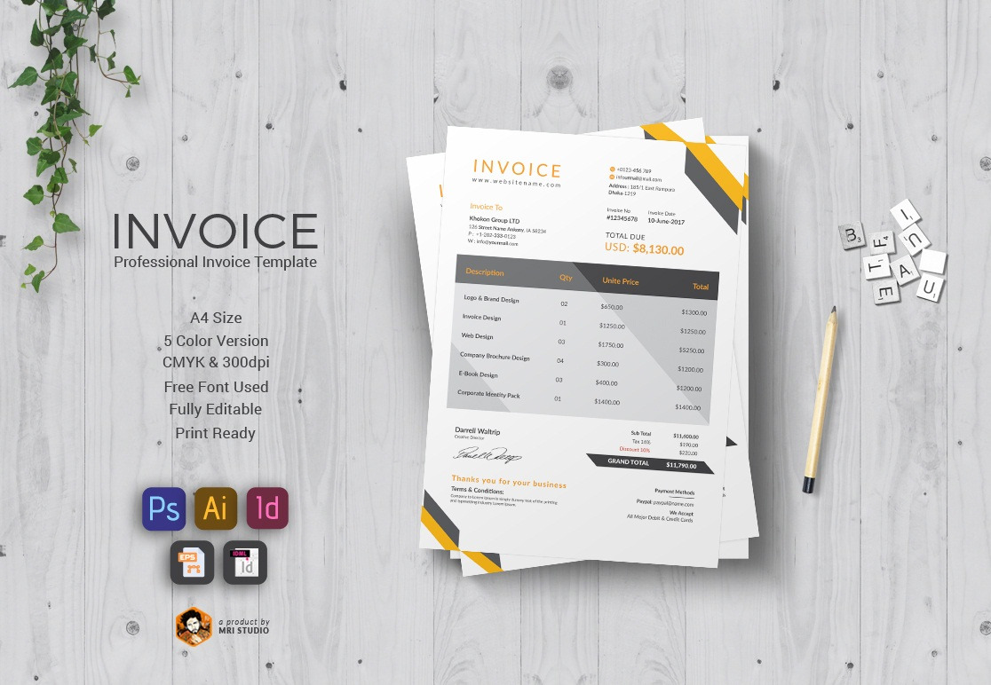 Creative Invoice Template, a Stationery Template by MRI STUDIO
