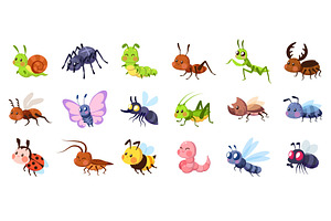 Cute Cartoon Insects. Funny Little