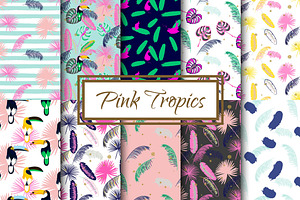 Pink Tropics Seamless Patterns