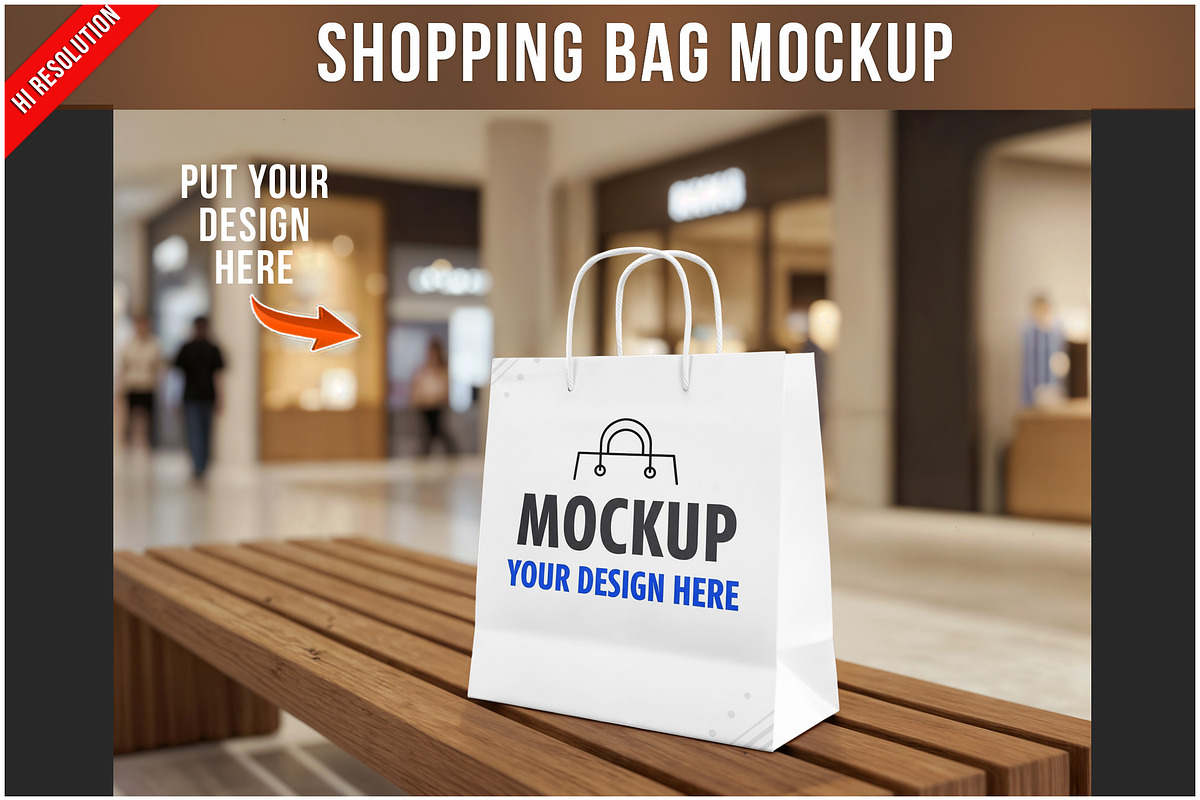 Shopping Bag On Wooden Bench In PSD, a Product Mockup by Bruno's Shop (Photo 1 of 4)