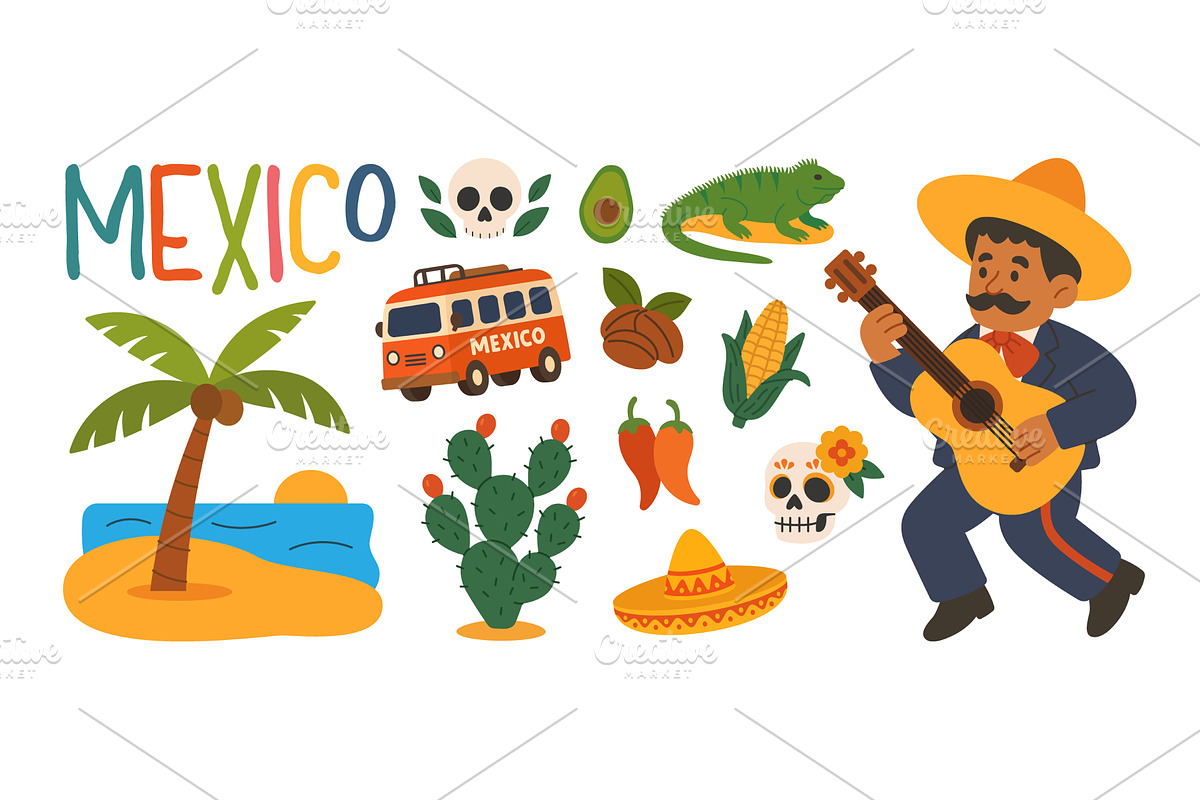 Mexican culture set with mariachi, an Object Illustration by GraphiShop