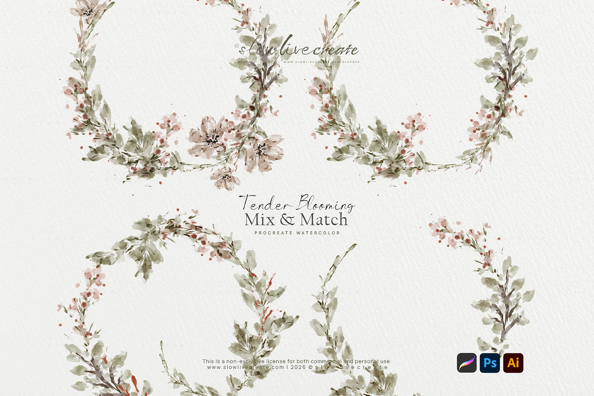 Bloom | Wedding Watercolor Wreaths, a Seasonal Illustration by slowlivecreate (Photo 4 of 7)