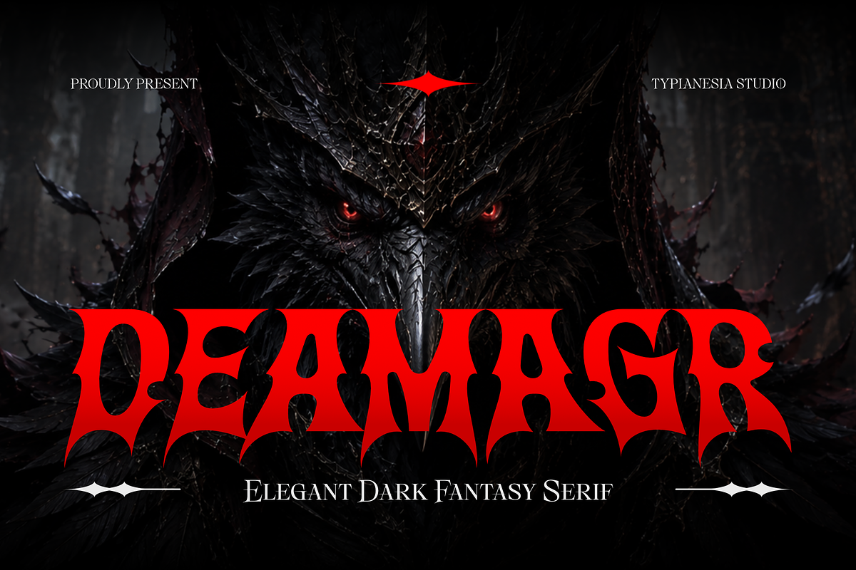 Deamagr - Gothic Fantasy Game Font, a Blackletter Font by Typia Nesia (Photo 1 of 13)