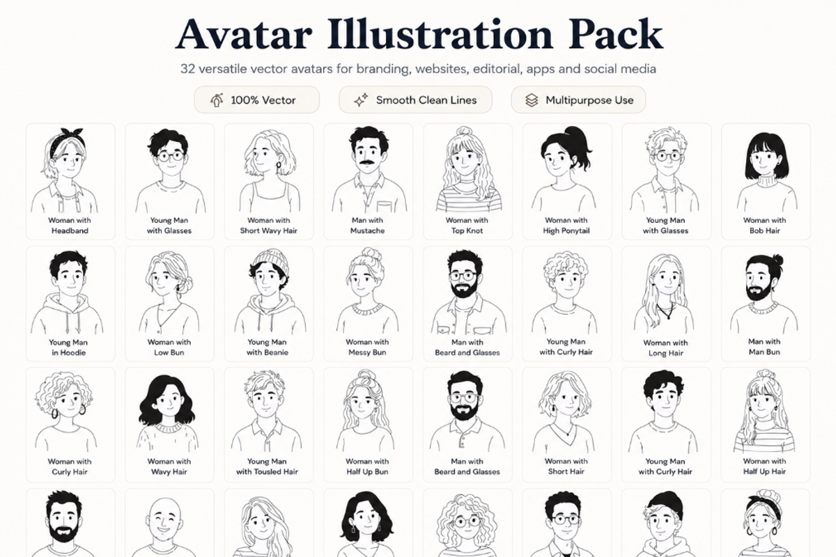32 Hand-Drawn Avatar Illustrations, an Object Graphic by Nerokanji_Designs (Photo 2 of 5)