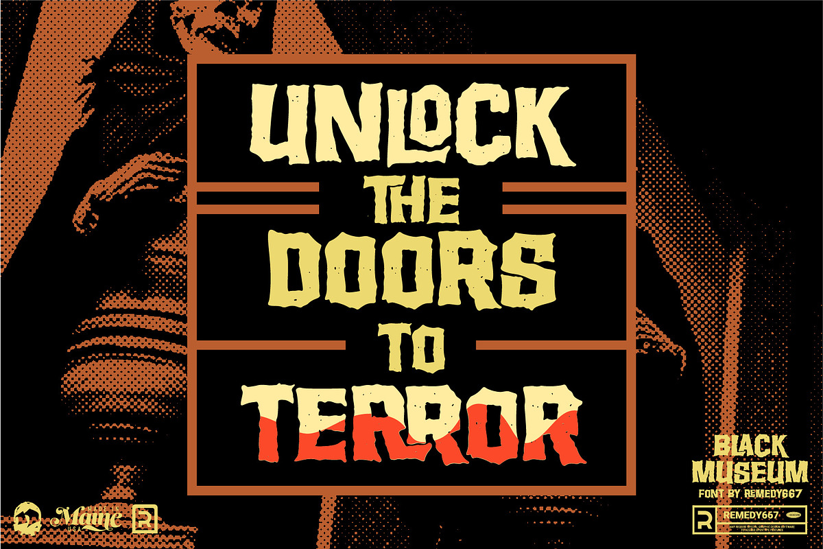 Black Museum - Retro Horror Font, a Sans Serif Font by Remedy667 (Photo 5 of 6)