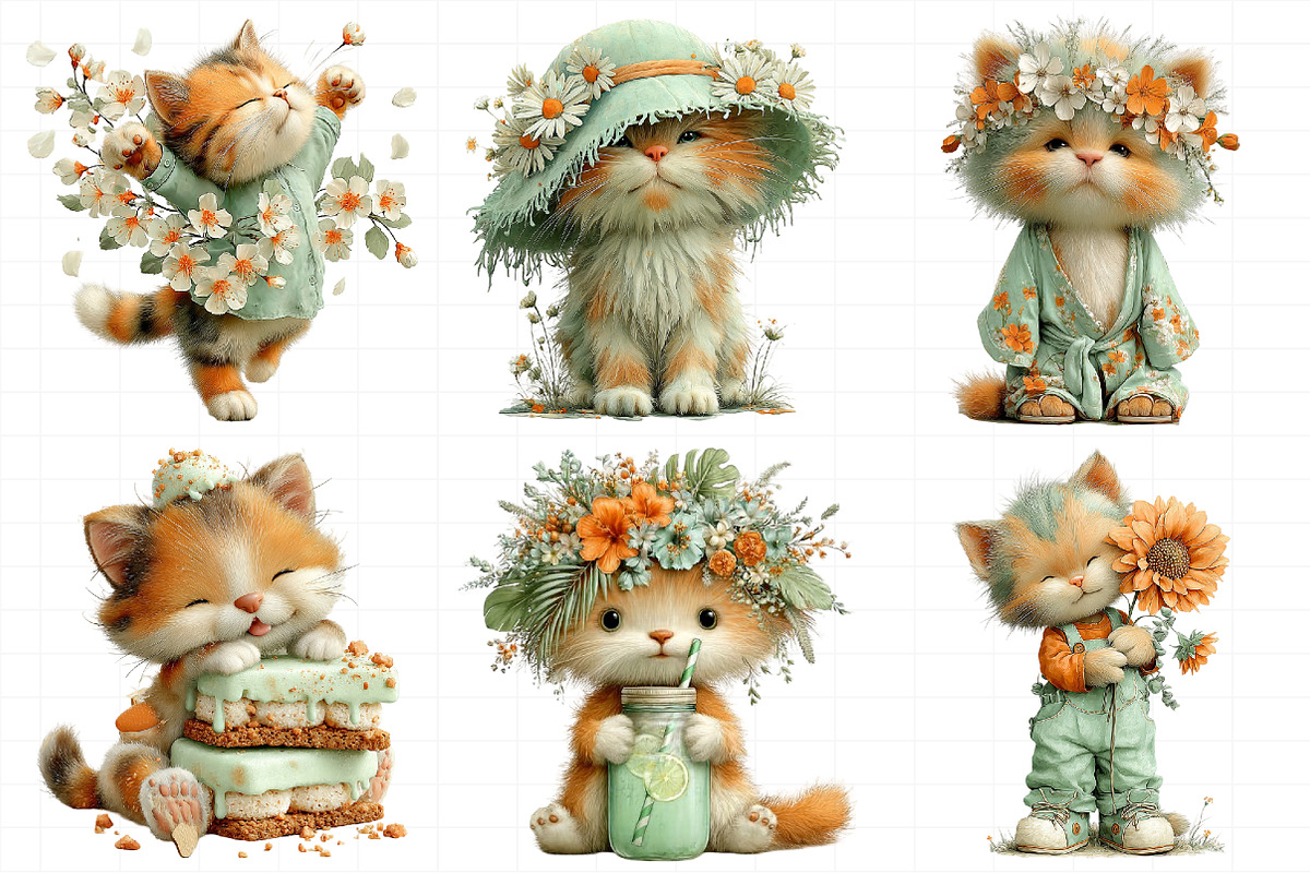 Whimsical Summer Cats Clipart, an Illustration by Daily.Designs (Photo 6 of 8)